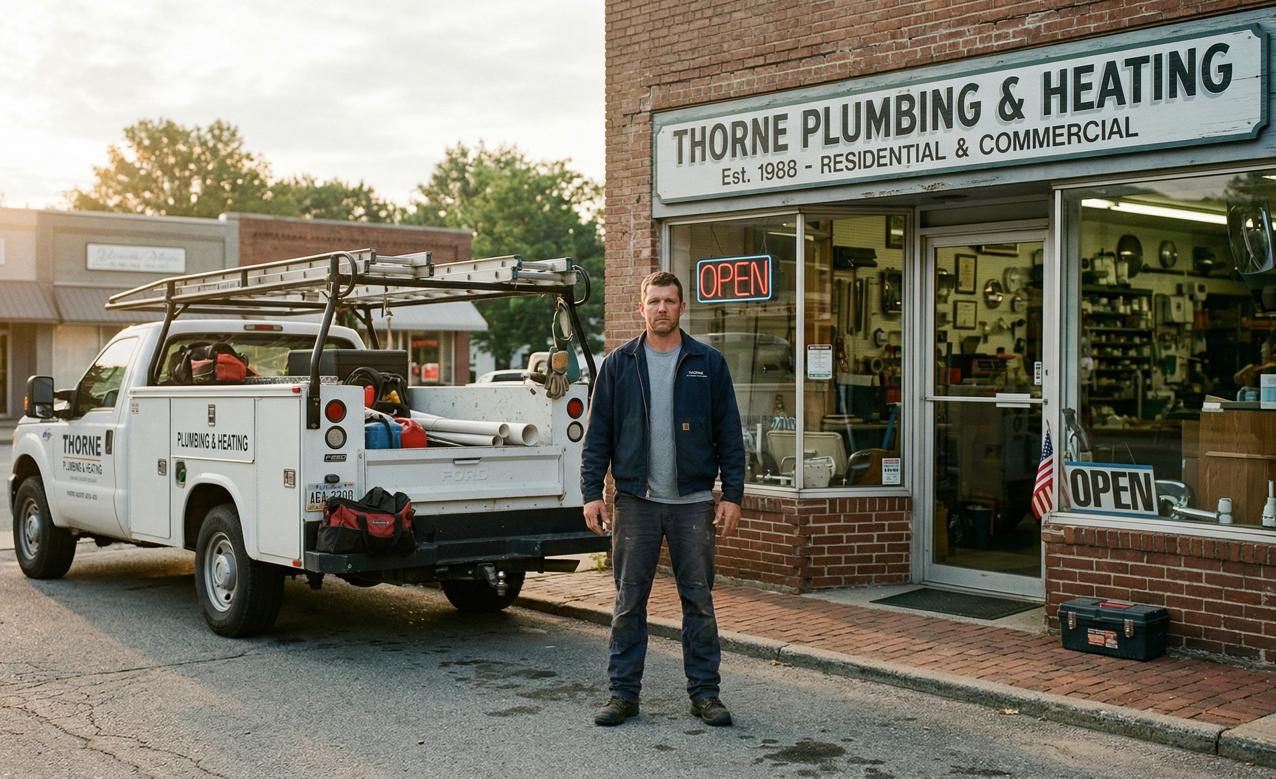 Small business owner standing in front of his storefront
